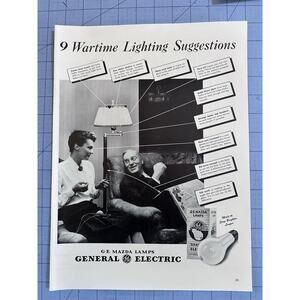 Vintage Print Ad 1942 General Electric Mazda Lamps Wartime Lighting Suggestions